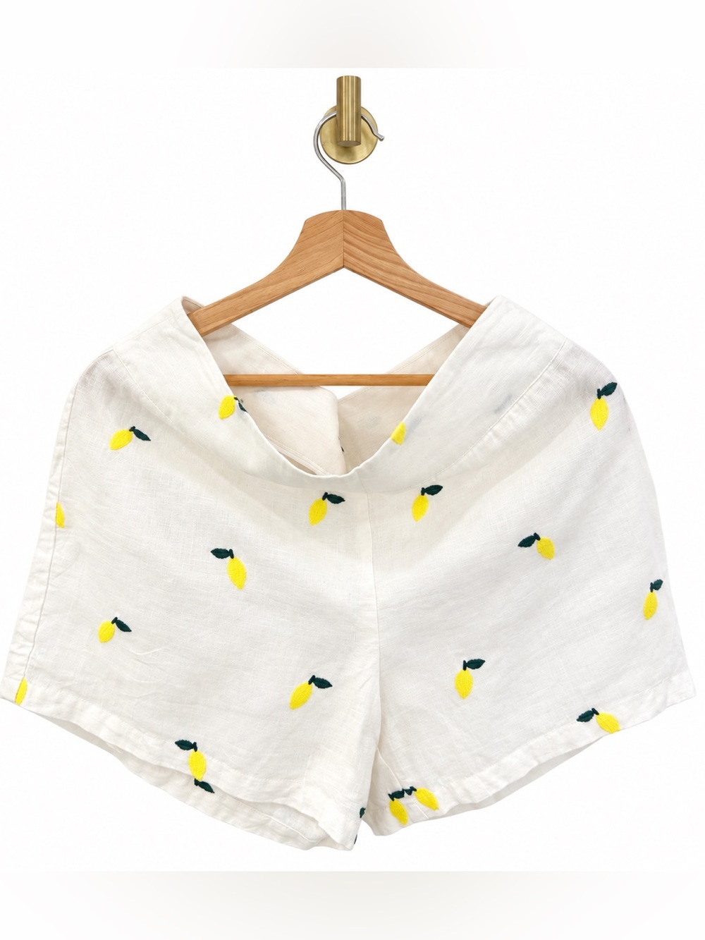 Boden Linen Shorts with Embroidered Yellow Lemons